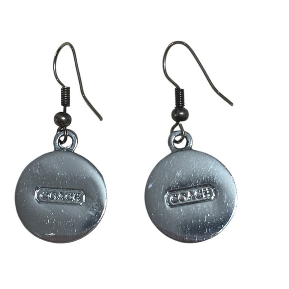 Coach Dangle Black and Silver Enamel Disc Earrings, hooks - Picture 3 of 4